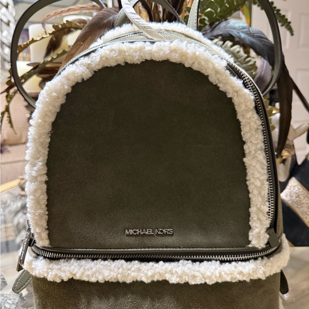 Michael Kors Olive Backpack with Cream Accents